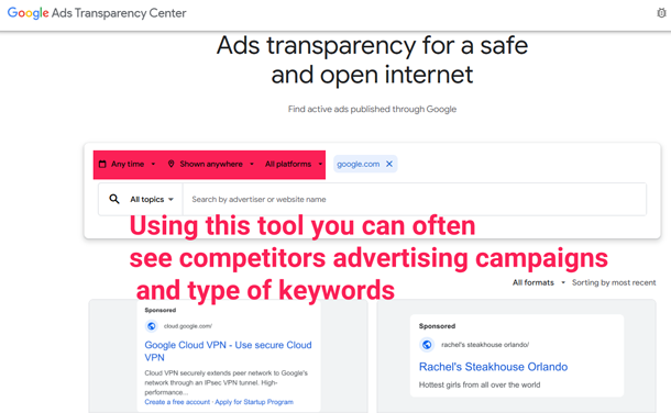 Google Ads transparency Report example