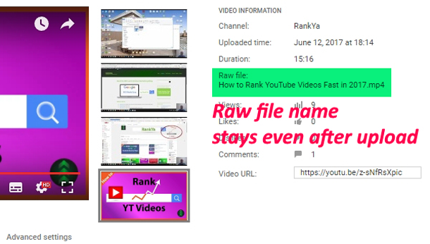 YouTube video raw file name