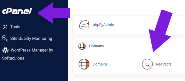 cPanel Redirects option