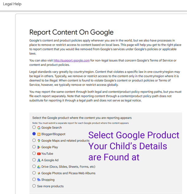 Google Product selection