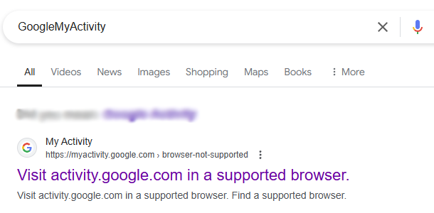 google search results for GoogleMyActivity