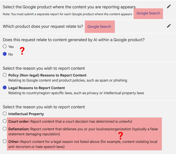 process to remove nam from Google search