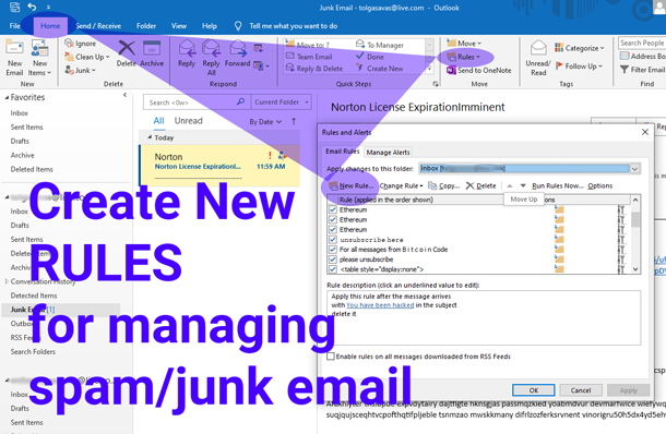 Microsoft Mail Email Rules setting