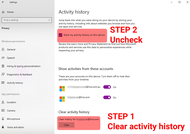 activity controls Microsoft Windows11