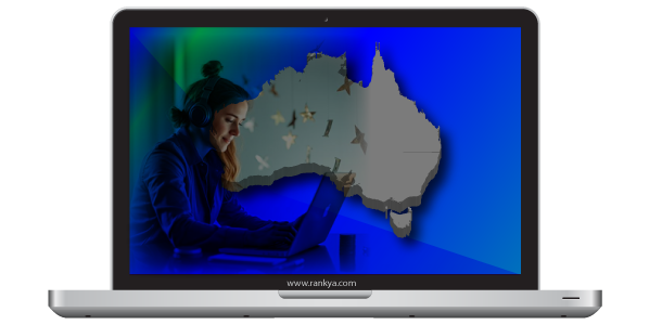 Australia Map female person working on laptop