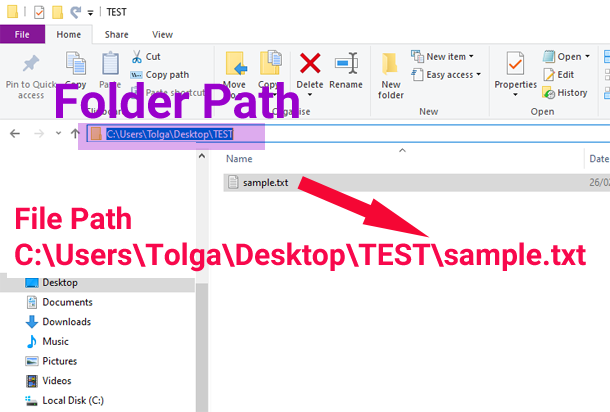 Folder and File Path location examples