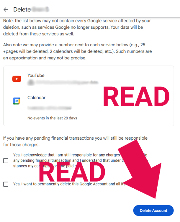 Google Account Deletion Option