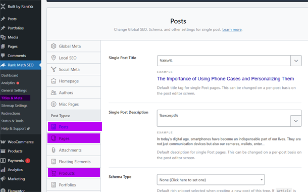 Post Types Settings for Rank Math SEO