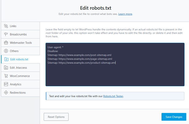 Rank Math SEO robots.txt settings