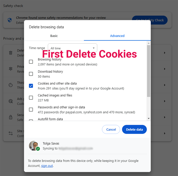 Setting Delete Chrome Cookies