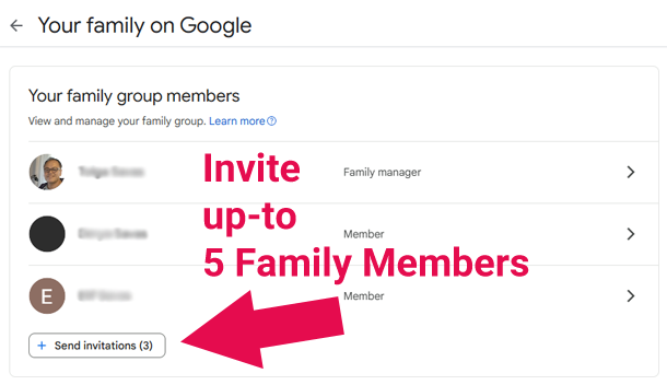 YouTube Premium Family Group invite option