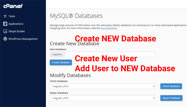 cPanel MySQL Database option