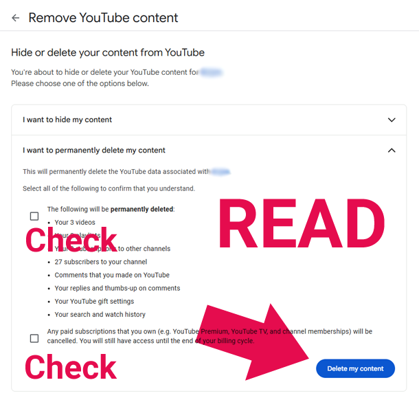 remove YouTube content