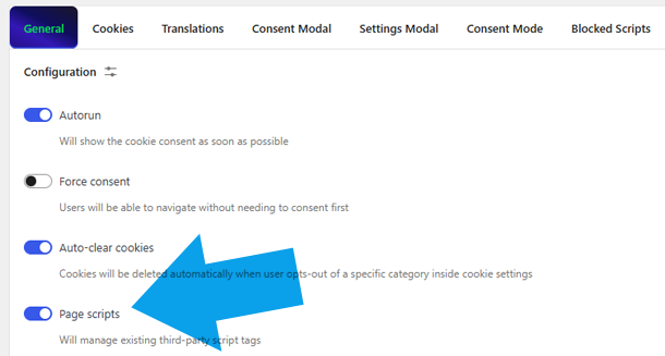 General Settings Pressidium Cookie Consent plugin