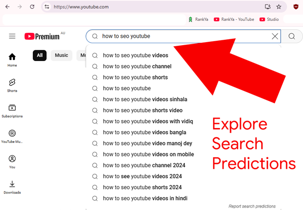 YouTube Search Predictions example